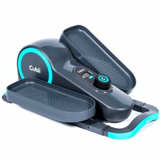 Compact under-desk elliptical machine with digital display.