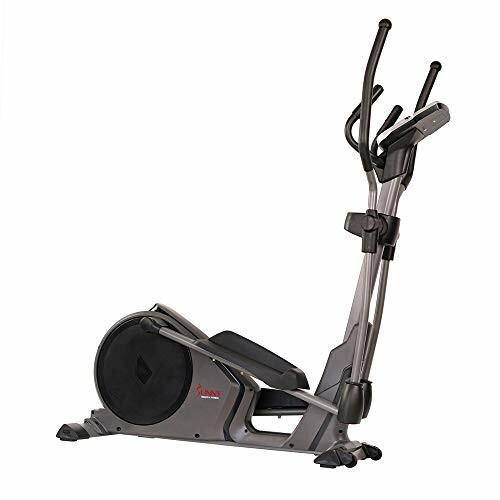 Elliptical exercise machine with handlebars and foot pedals.