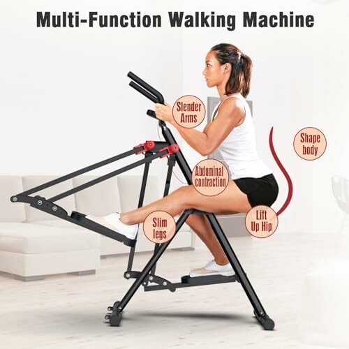 Woman using a multi-function walking machine for exercise.